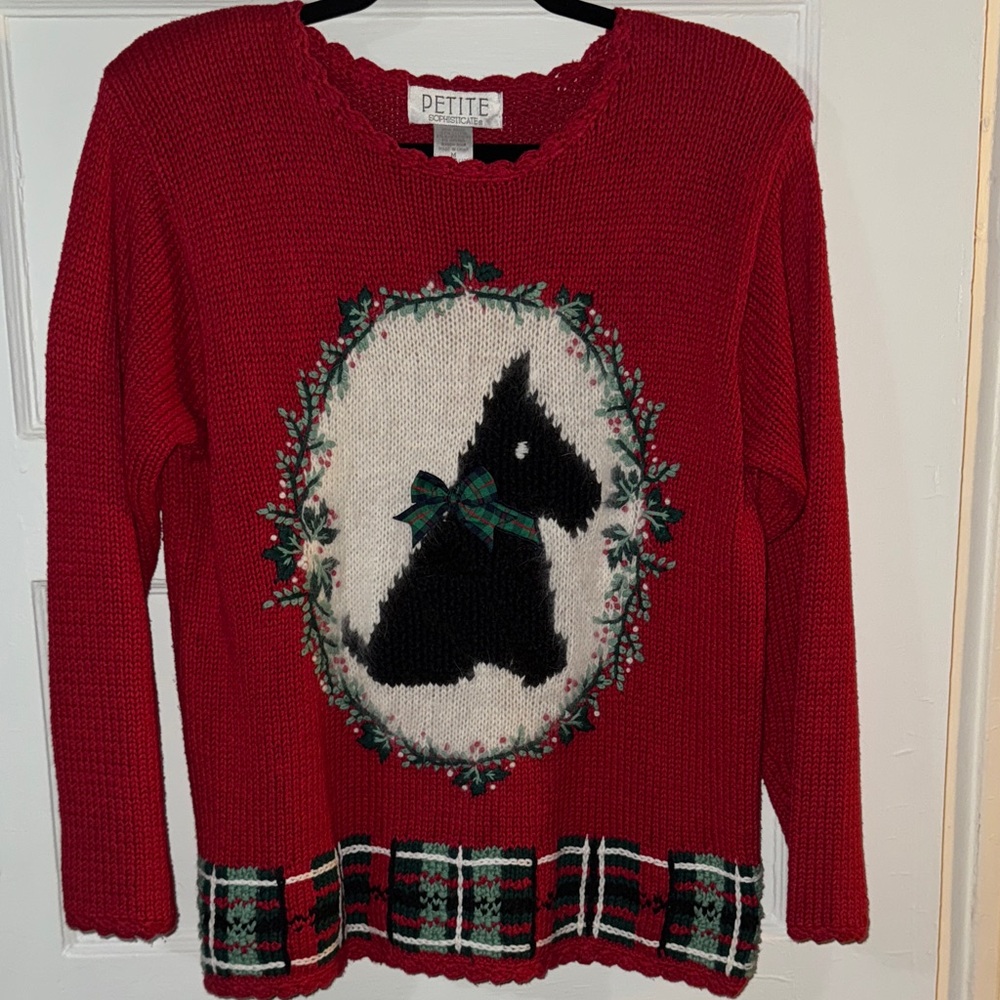 PETITE Women's Holiday Sweater with Black Dog Design